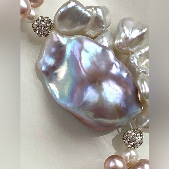 N290-Premium RARE Natural Blue Petal Pearl Blue Flameball Pearl Flower Necklace - Picture 16 of 16